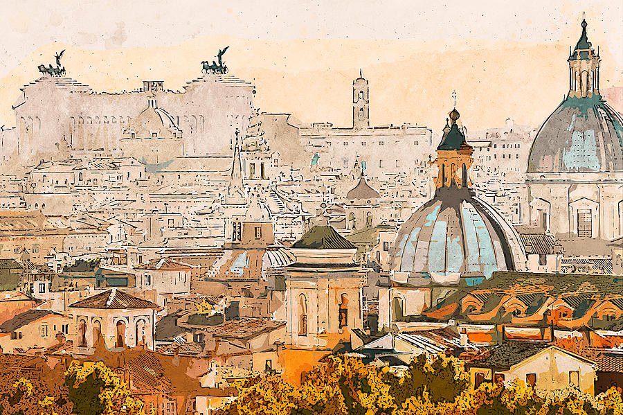 Rome Cityscape - 04 Painting by AM FineArtPrints