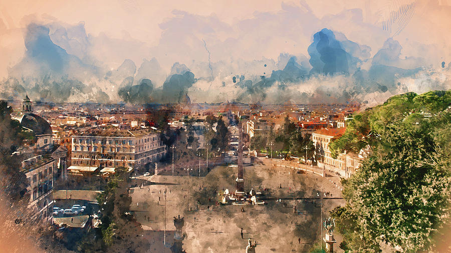 Rome, cityscape from Belvedere del Pincio - 01 Painting by AM FineArtPrints