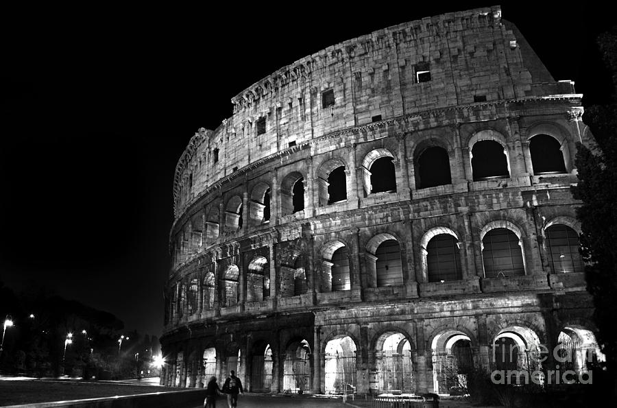 Rome - Colosseum by Night - BW Photograph by Carlos Alkmin