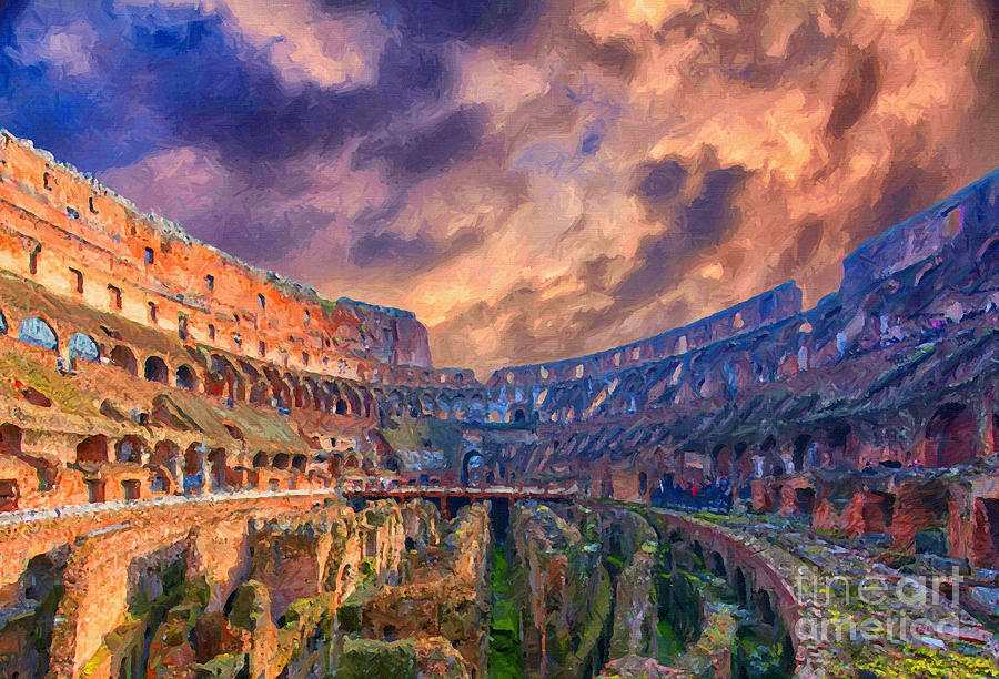 Rome Colosseum Interior Digital Painting Painting by Antony McAulay
