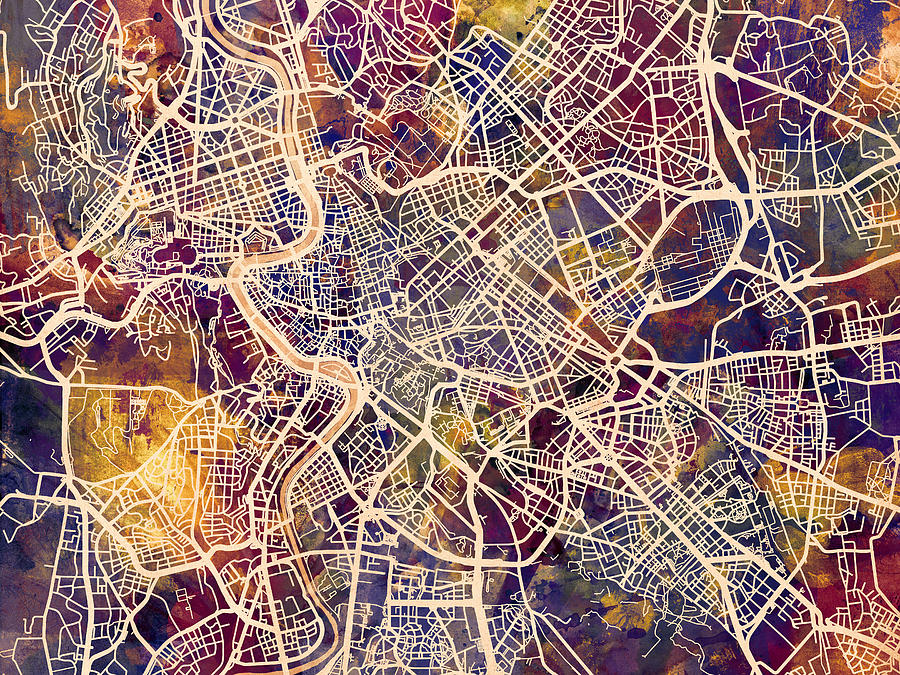 Rome Digital Art - Rome Italy City Street Map by Michael Tompsett