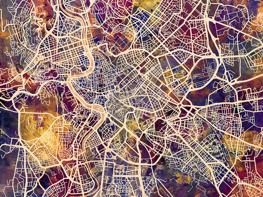 Rome Italy City Street Map Digital Art by Michael Tompsett Rome Italy City Street Map Digital Art by Michael Tompsett