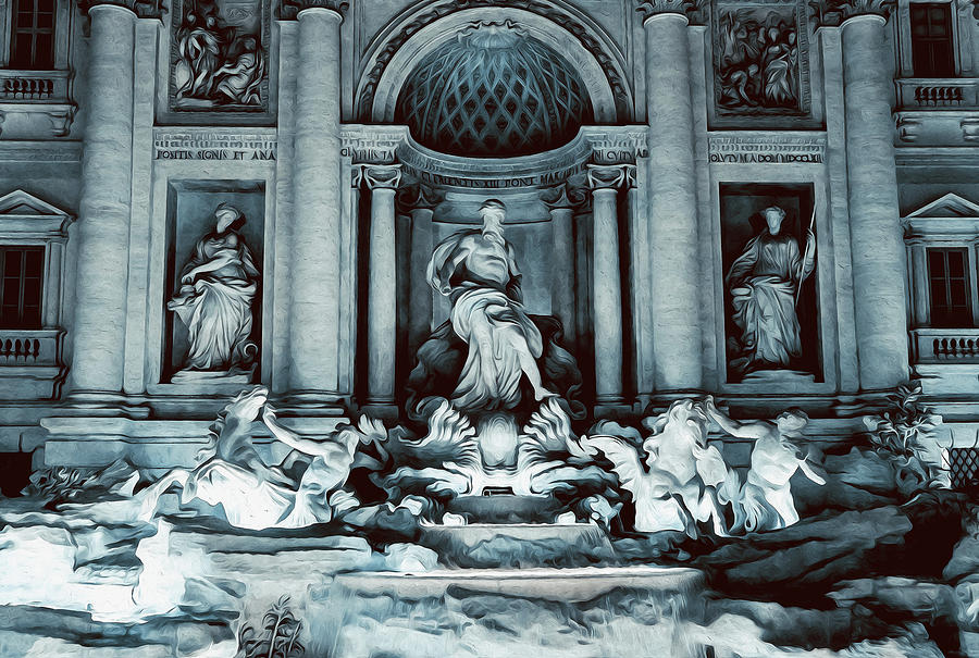Rome nights, Trevi fountain Painting by AM FineArtPrints