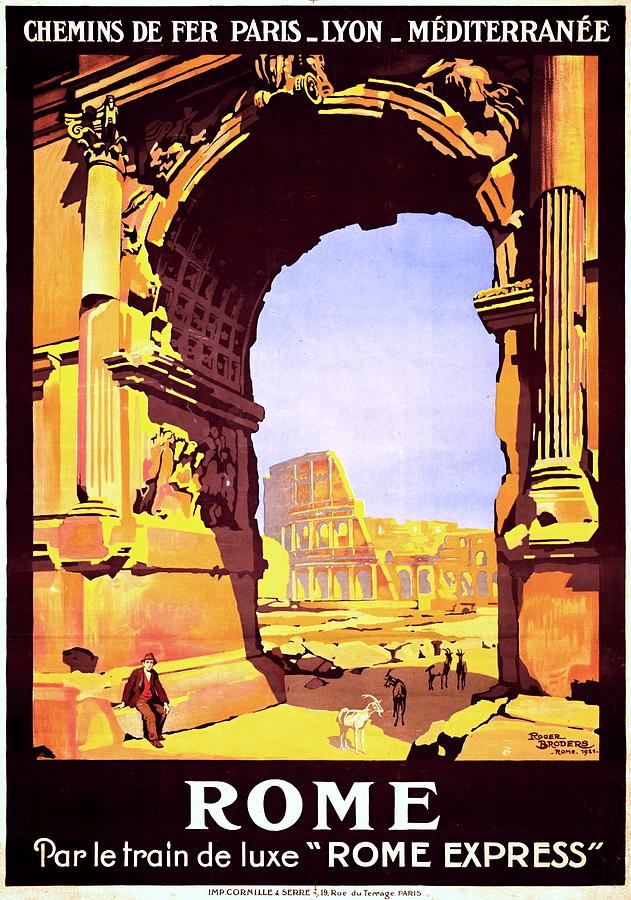 Rome par le train de luxe Rome Express, travel poster for PLM, 1921 Painting by Vincent Monozlay
