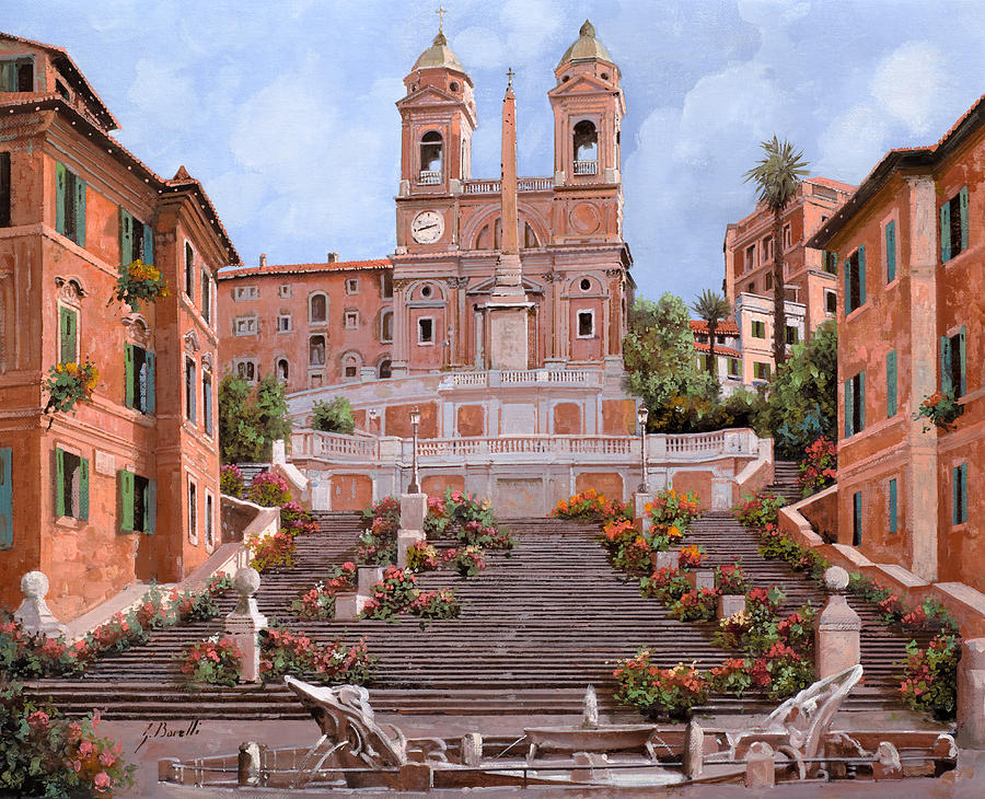 Landscape Painting - Rome-Piazza di Spagna by Guido Borelli