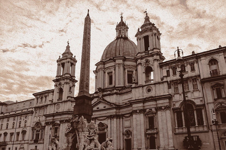 Rome, Postcard from Piazza Navona Painting by AM FineArtPrints