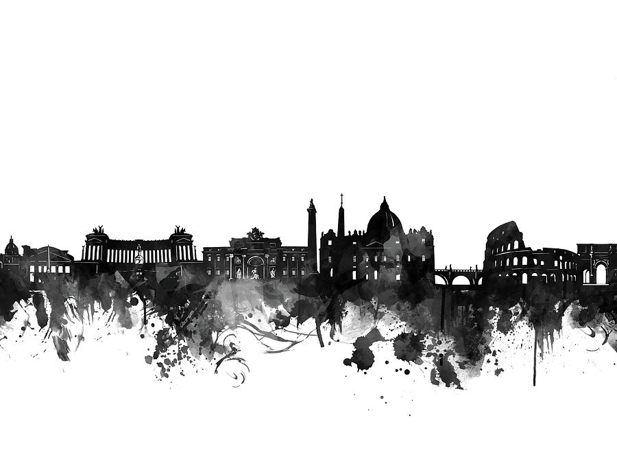 Rome Skyline Black And White Digital Art by Bekim M