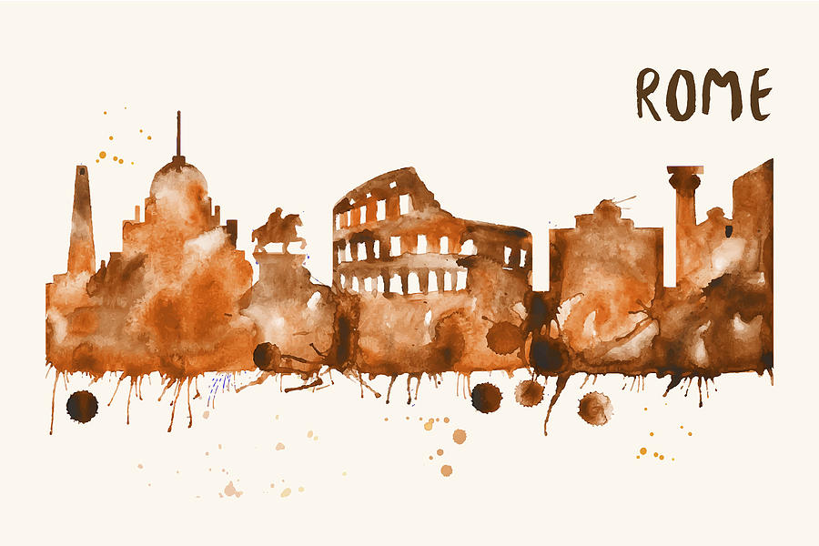 Rome Skyline Watercolor Poster - Cityscape Painting Artwork Painting by Beautify My Walls