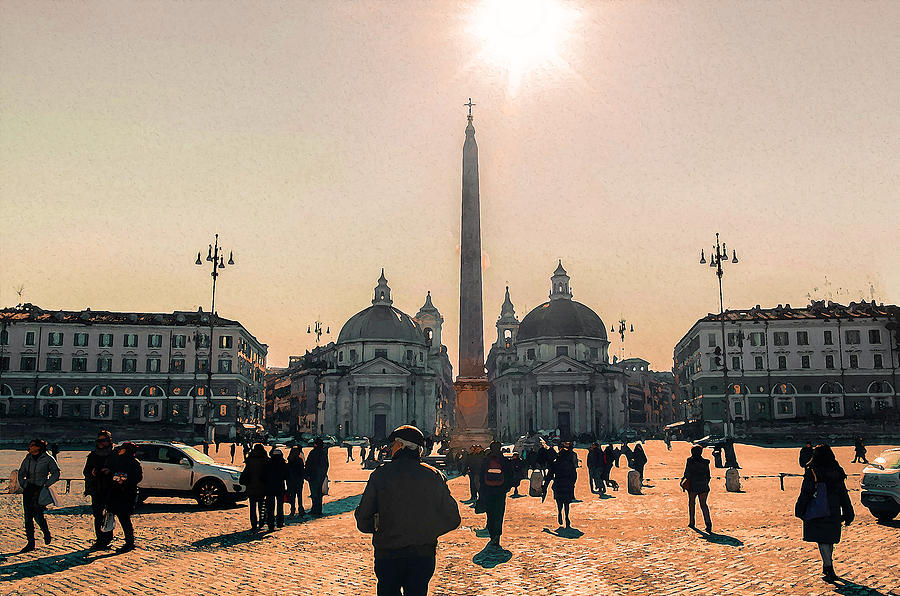 Architecture Painting - Rome, Sunny Day in Piazza del Popolo by AM FineArtPrints