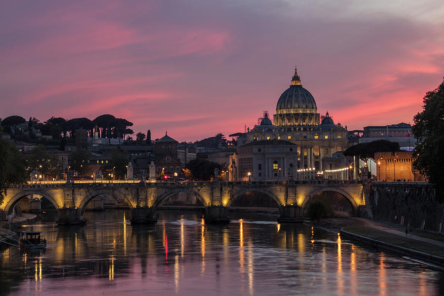 Basilica Photograph - Rome Sunset With Vatican by John McGraw Basilica Photograph - Rome Sunset With Vatican by John McGraw