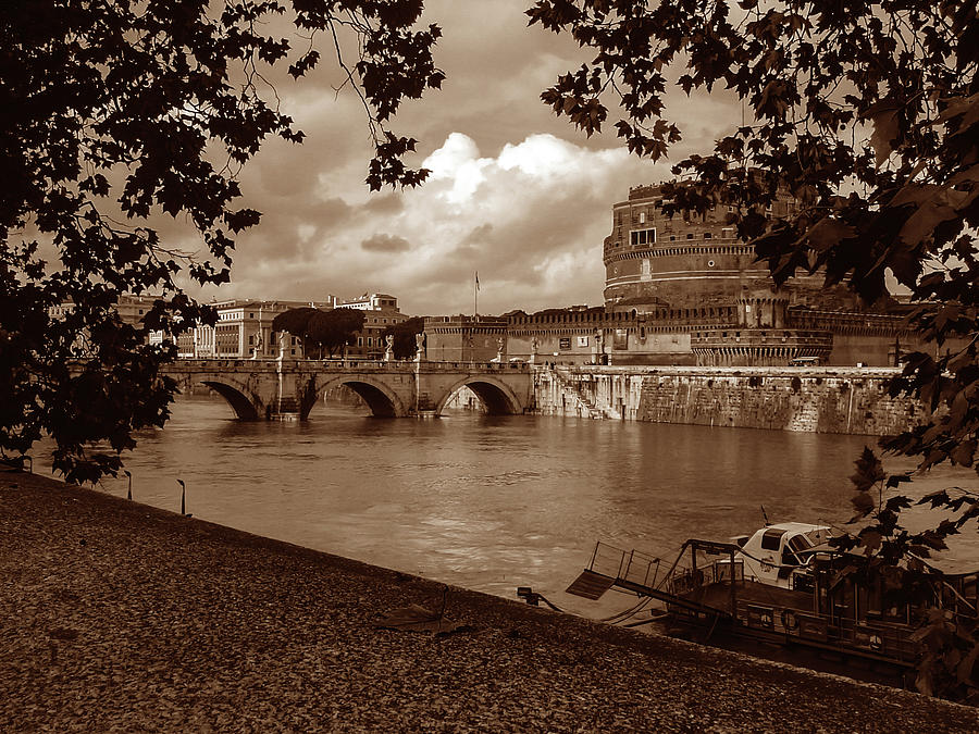 Rome, Tiber, Castel S. Angelo Sepia Photograph