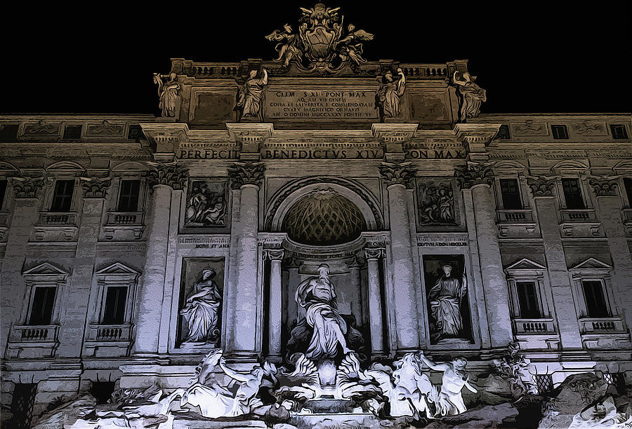 Rome, Trevi Fountain at Night Painting by AM FineArtPrints