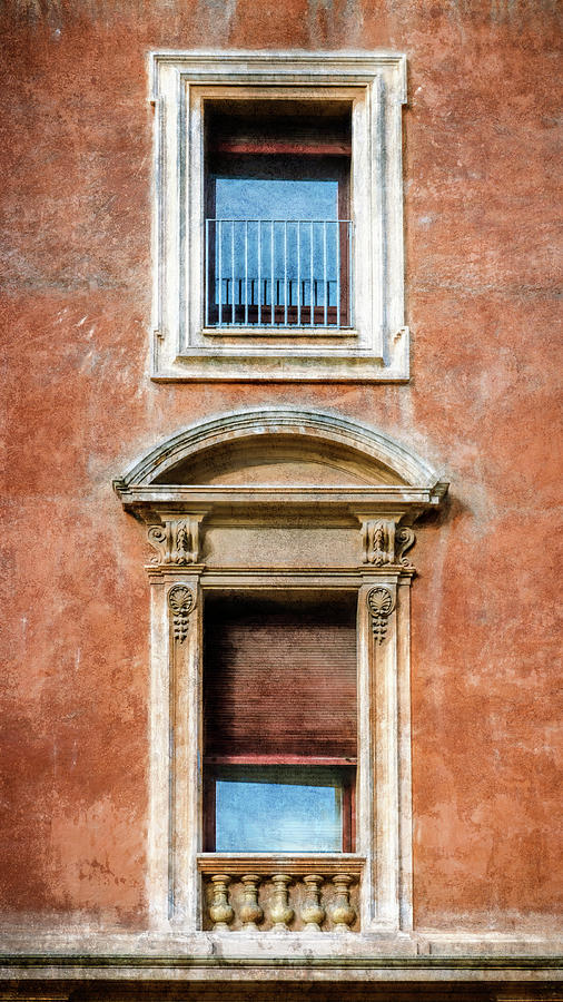 Architecture Photograph - Rome Windows and Balcony Textured by Joan Carroll