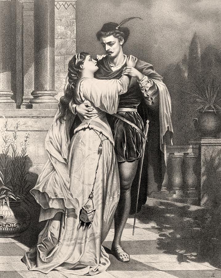 Black And White Drawing - Romeo And Juliet After A 19th Century by Vintage Design Pics