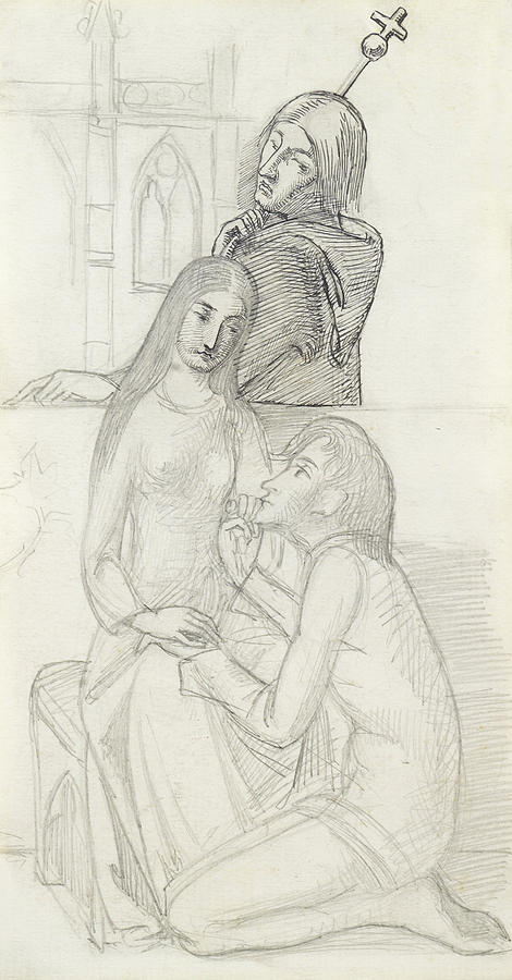 Romeo and Juliet, with Friar Lawrence Drawing by Simeon Solomon