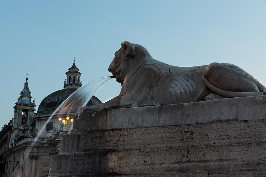Romes Fabulous Fountains - Piazza del Popolo Lion Photograph by Georgia Mizuleva