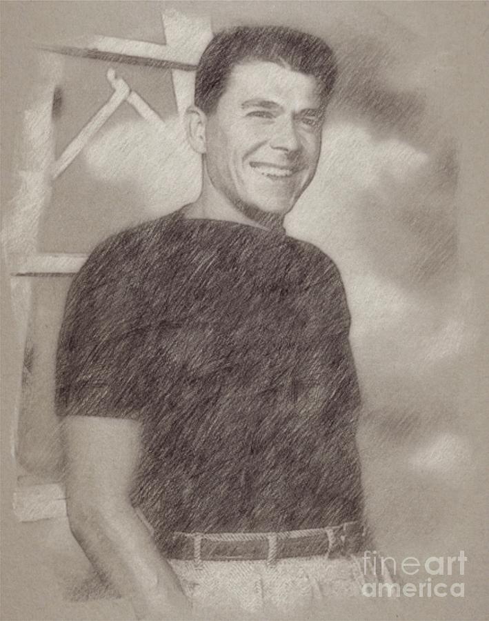 Chitty Drawing - Ronald Reagan Hollywood Actor and President by Esoterica Art Agency