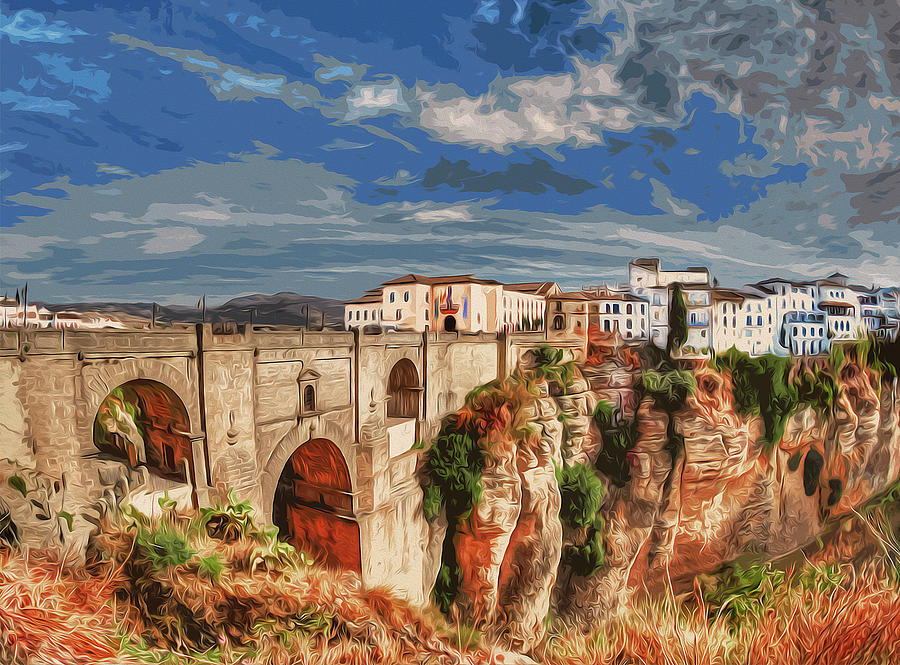 Ronda, A view of the famous Puente Nuevo Painting by AM FineArtPrints