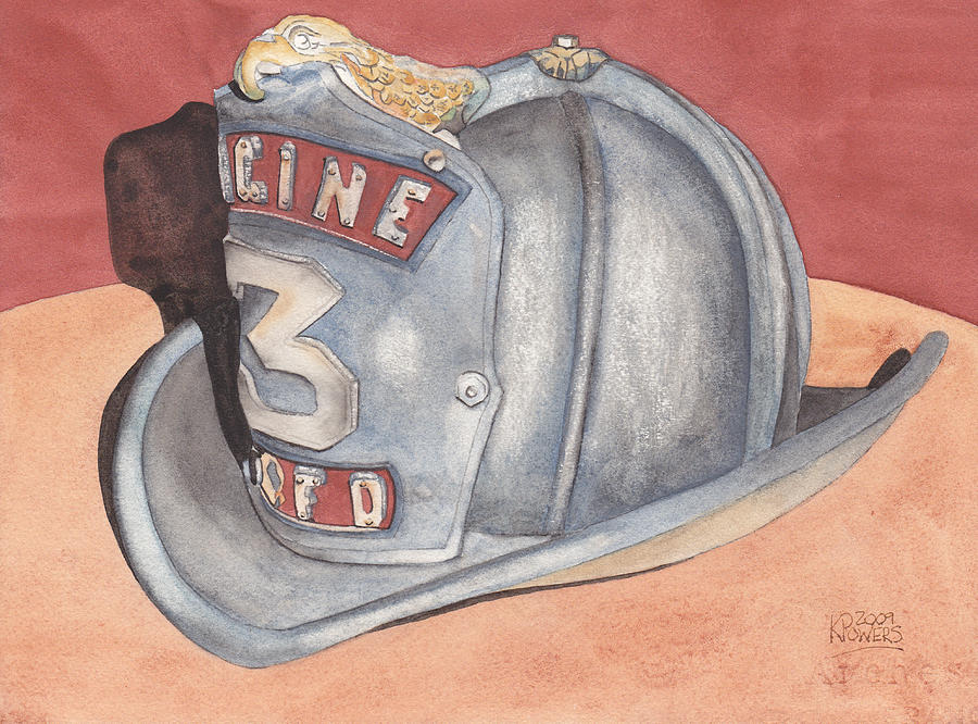 Rondos Fire Helmet Painting by Ken Powers