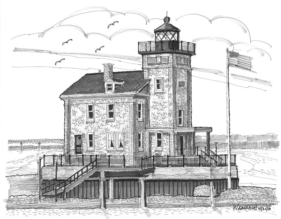 Rondout Lighthouse Drawing by Richard Wambach