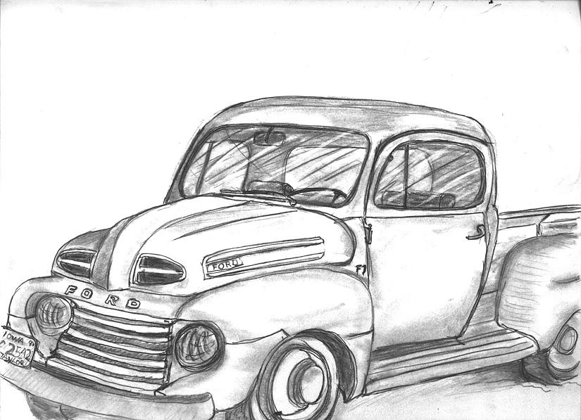 Ronnie Faulks Old Truck Drawing by Kevin Callahan