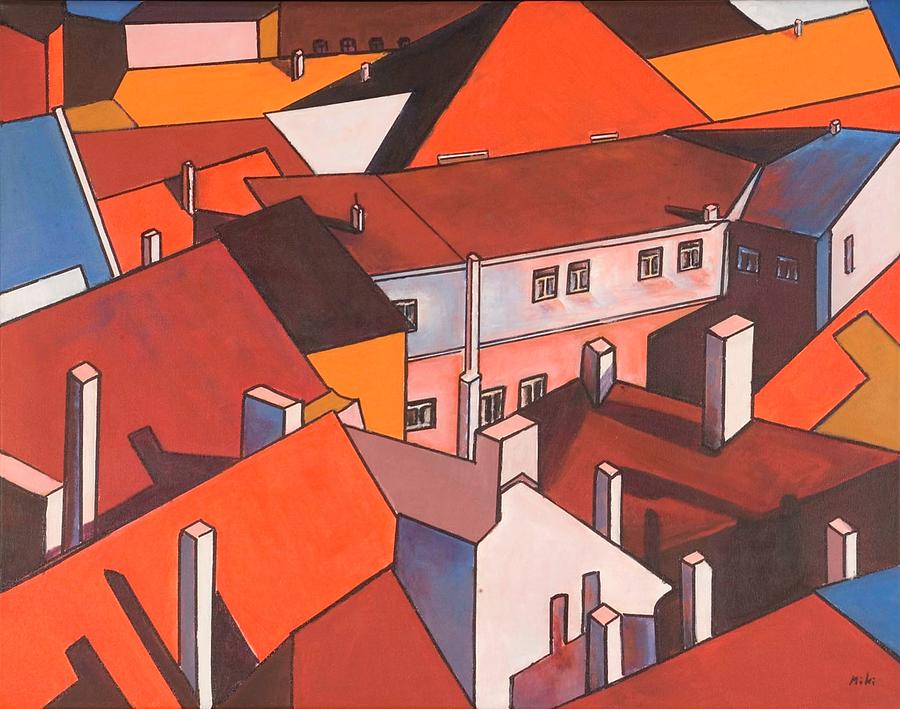 Roofs of Prague Painting by Miki Sion