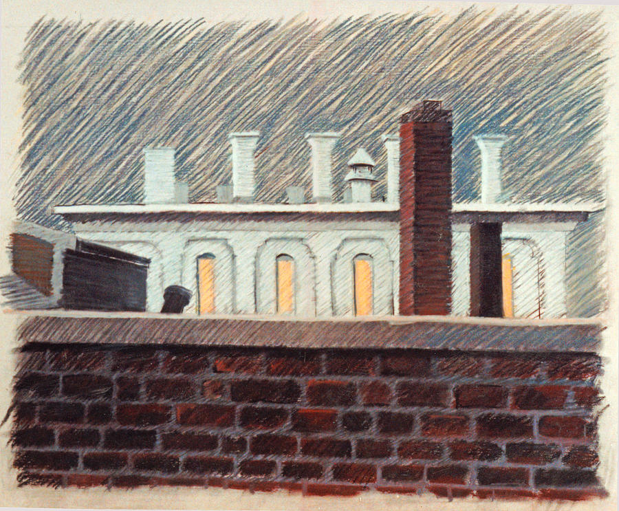 Roof Top in Stoneham 1978 Drawing by Nancy Griswold