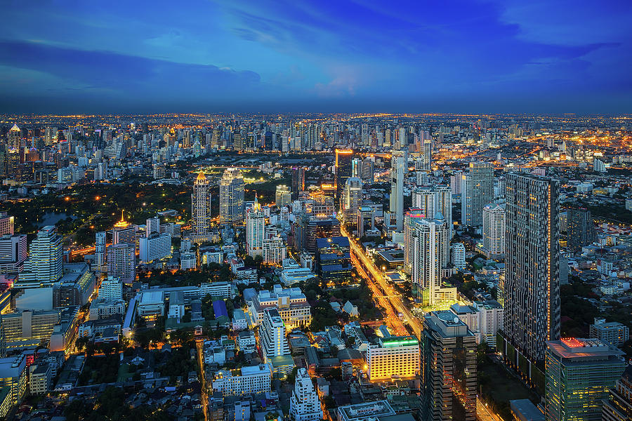 Rooftop viewpoint from Mahanakorn building see Bangkok city Photograph by Anek Suwannaphoom