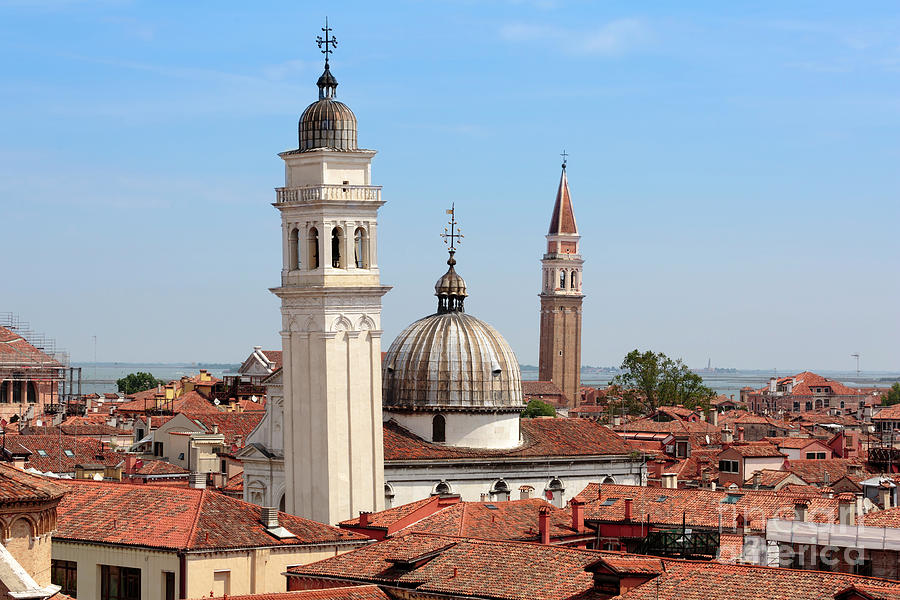 Rooftops Photograph - Rooftops and bell towers of Castello in Venice Italy by Louise Heusinkveld