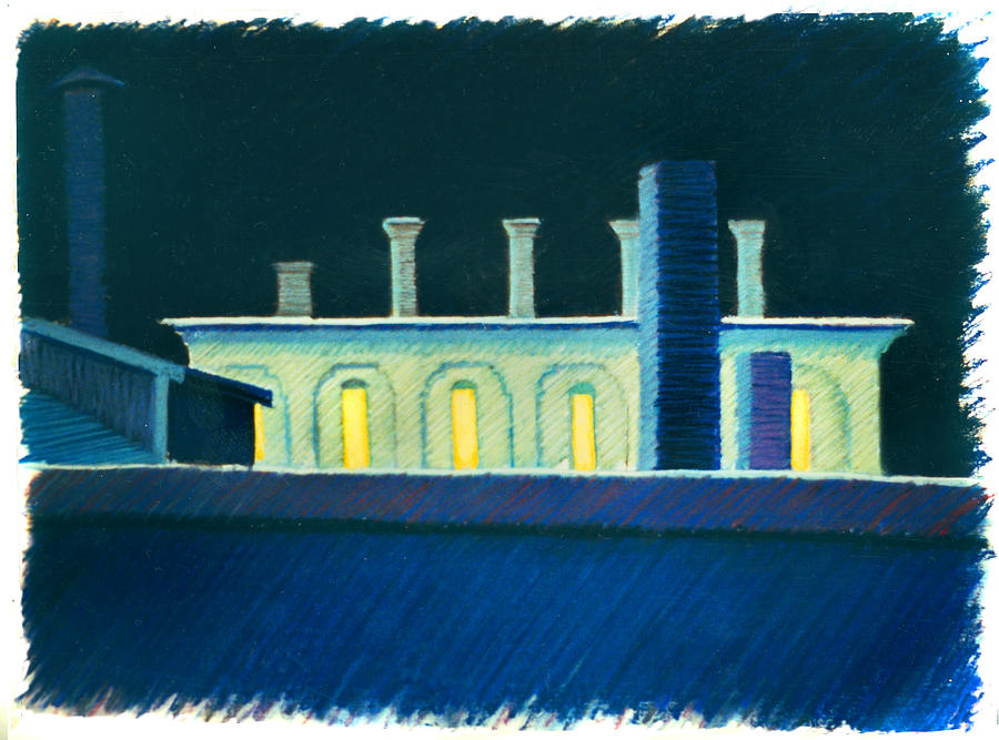 Roof Tops at Night Drawing by Nancy Griswold