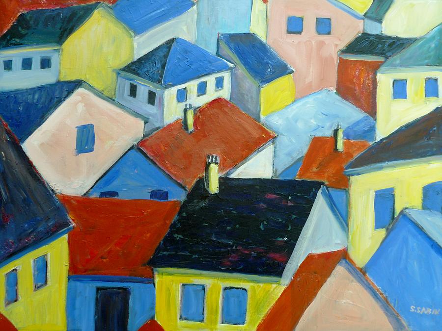 Rooftops in France Painting by Saga Sabin