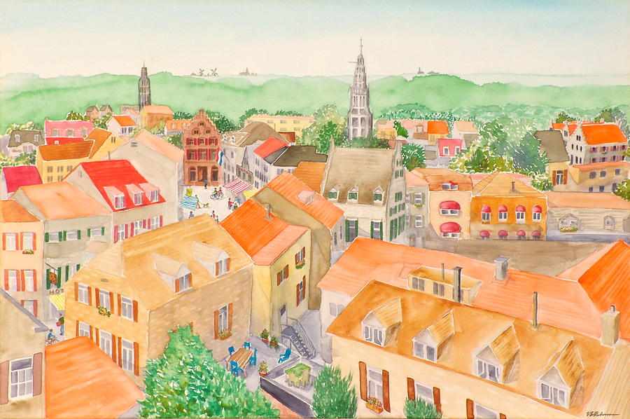 Rooftops of Holland II Painting by Vic Delnore