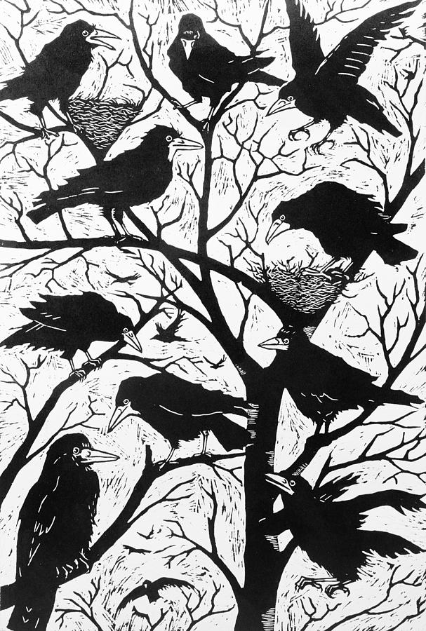 Bird Painting - Rooks by Nat Morley