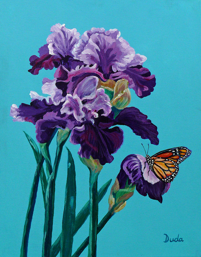 Kims Iriss with Monarch. Painting by Susan Duda