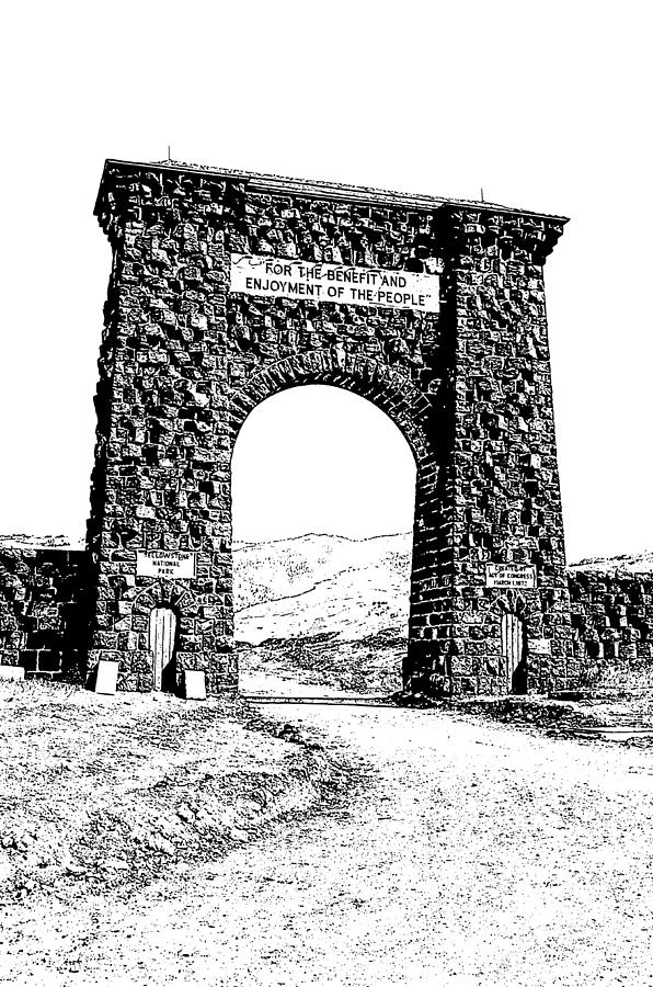 Roosevelt Arch 1903 Gate Old Time Dirt Road Yellowstone National Park Stamp Digital Art Digital Art by Shawn OBrien