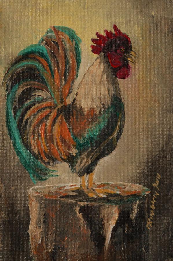 Rooster Painting - Rooster 5x7 mini painting by Kimberly Benedict