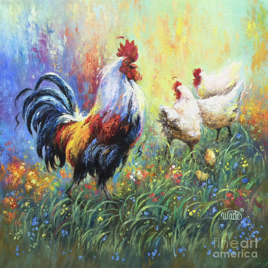 Rooster and Hens Painting by Vickie Wade - Pixels