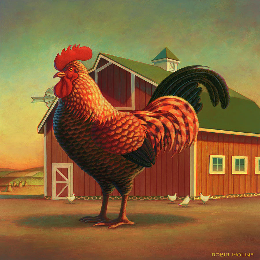 Rooster Painting - Rooster and the Barn by Robin Moline