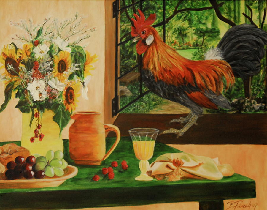 Rooster at my window Painting by Bonnie Peacher