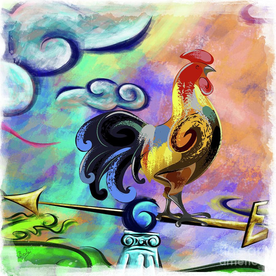 Rooster Digital Art - Rooster At The Outpost by Peter Awax