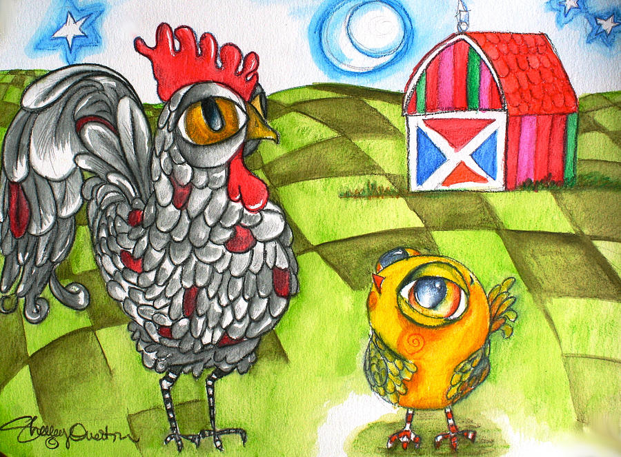 Rooster Cogburn and the Chick Painting by Shelley Overton