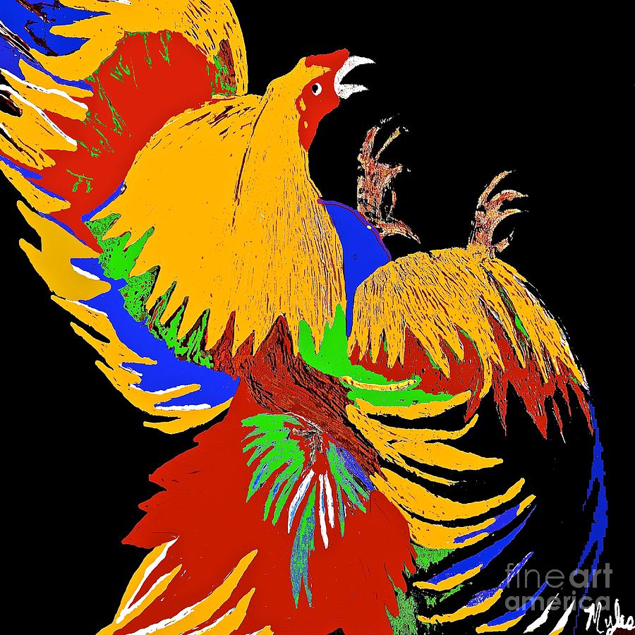 Rooster Fight Painting by Saundra Myles