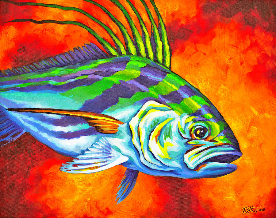 Rooster Fish Painting by Tish Wynne