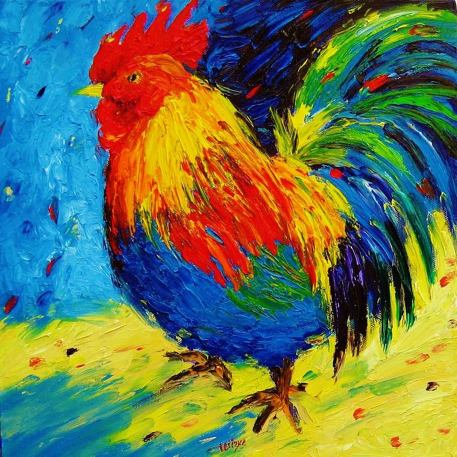 Rooster in Blue Painting by Lena Leitzke