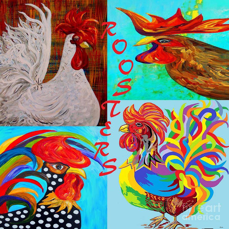 Rooster Menagerie Painting by Eloise Schneider Mote