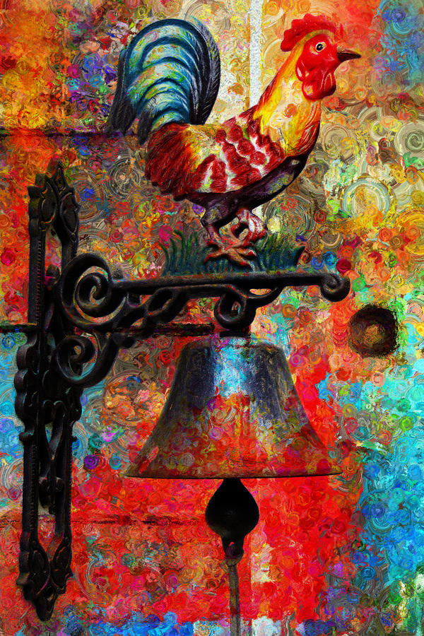 Rooster On The Door Whimsy Mixed Media by Georgiana Romanovna
