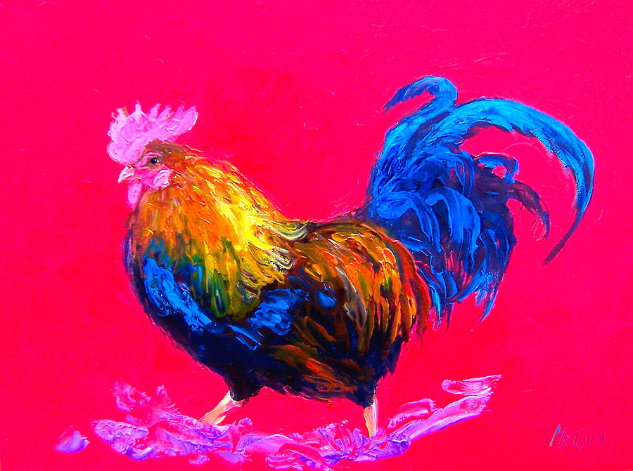 Rooster Painting - Rooster painting for Rustic Home Decor by Jan Matson