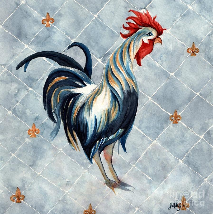 Rooster Painting - Rooster - Red White and Blue Roo by Janine Riley