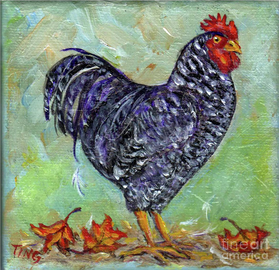 Rooster with autumn leaves Painting by Doris Blessington
