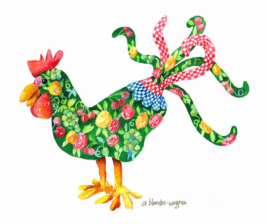 Rooster With Flair Painting by Arline Wagner